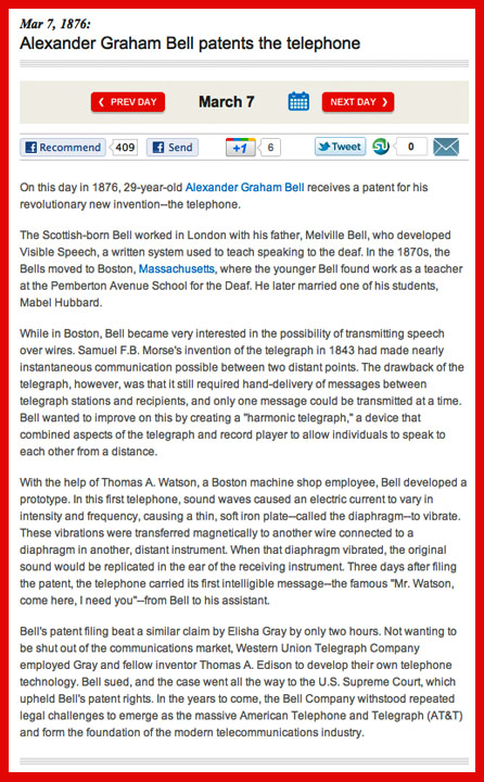 Alexander Graham Bell Patents The Telephone